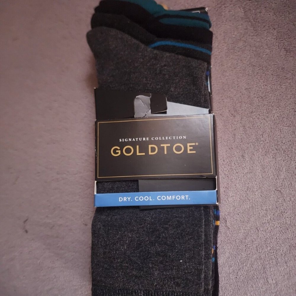 Gold Toe Men's Black & Blue Signature Collection Socks AQUAFX 4 Pairs NWT Large